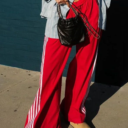 Women's Striped Y2K Pants - Loose Drawstring Sweatpants / Pantalon Femme Rayé Y2K - Jogging Ample Cordon