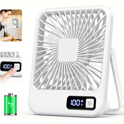 Portable Rechargeable Foldable Desktop Fan Type-C，  Speed Adjustment Strong Wind Low Noise LED Power Display Convenient