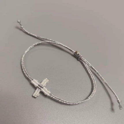Hand-Woven Macrame Cross Bracelet Adjustable Bohemian Style Jewelry for Women Girls