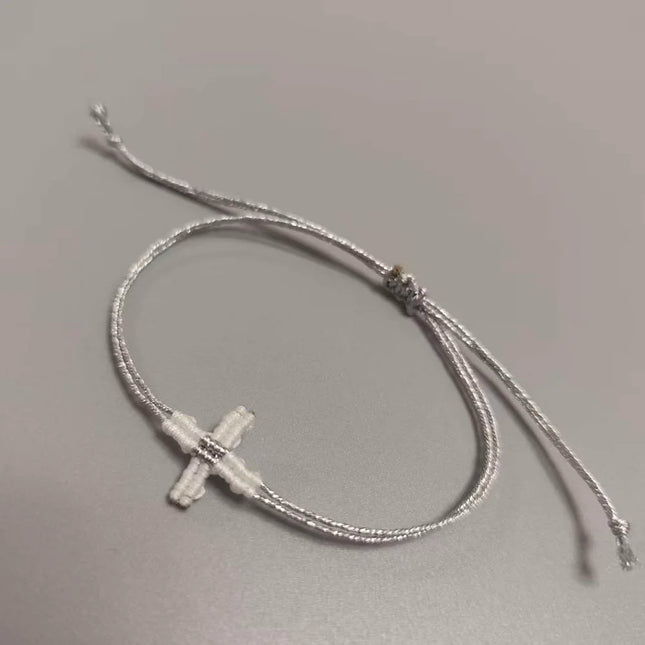 Hand-Woven Macrame Cross Bracelet Adjustable Bohemian Style Jewelry for Women Girls