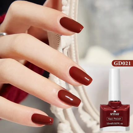 2Pcs/Set 15ml Red Brown Glass Bottle Gel Nail Polish Set NoWipe Top Soak Off UV LED Nail Lacquer Glitter Color Art Nail Polish