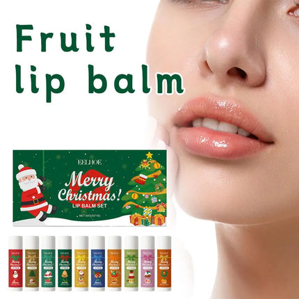 Christmas Themed Lip Balm Set 10pcs Moisturizing Hydrating Lip Balm With Various Flavors Perfect Holiday Gift