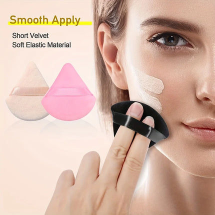 2/6Pcs Velour Puff & Fan Set w/Ergonomic Case | Hydrophilic Blenders for Cream/Powder | Multi-Color Travel Makeup Kit