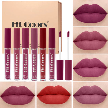 Six-piece lip gloss set, waterproof, anti-fading, easy to apply, velvet matte lip gloss