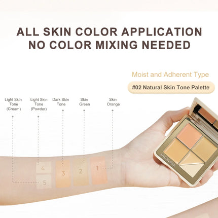 Judydoll 5-Color Concealer Palette, Salmon Tone for Dark Circles & Spots, Brightening & Perfecting Face, Smooth Coverage