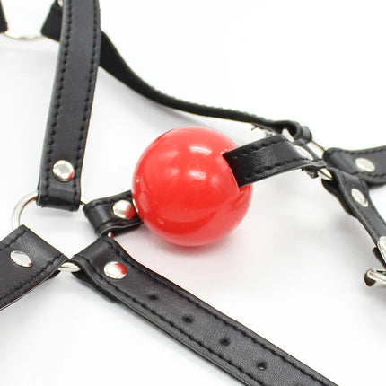Adult Fetish SM Sex Toys Slave Head Harness Leather Head Harness with Nose Hook Ball Gag Restraint Sex Games
