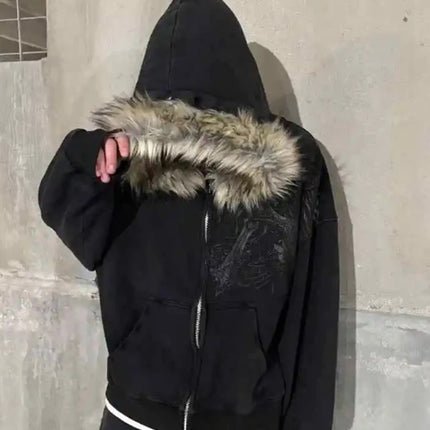 Autumn and winter new Y2K unisex zipper thick sweatshirt jacket with hat simple daily versatile and not monotonous