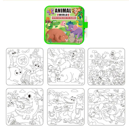 Foldable Water Painting Book For Kids, Reusable Magic Doodle Coloring Pad With Pen, Educational Animal & Sea World Drawing Book