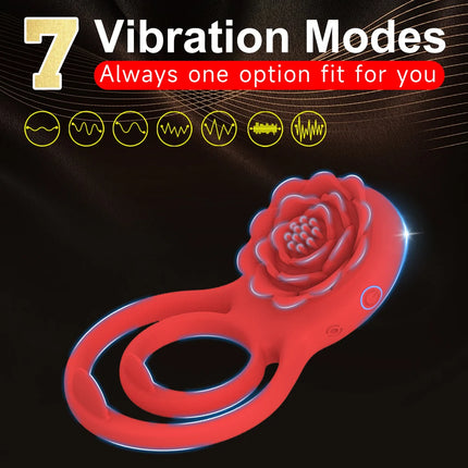 Remote Control Vibrating Cock Ring Penis Sleeve with Rose Clitoral Stimulator Penis Ring Vibrator Adult Sex Toys for Men Women