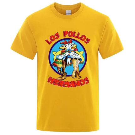 Summer Men's High Quality LOS POLLOS Hermanos Funny Printed T-Shirt Casual Cotton Breathable T-shirt Chicken Brothers Tees Top