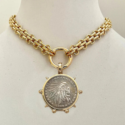 Hyperbole Gothic Cuban Chunky Necklace Women Queen Coin Holy Dollar Pendant Necklace Statement Hip hop Jewelry
