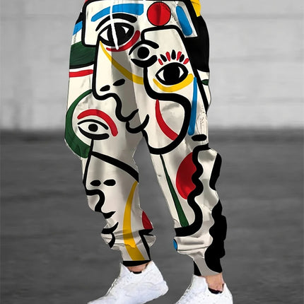 2025 New Men's Building Block Print Casual Pants Hip-Hop Street Style Drawstring Sweatpants Outdoor Fashion Men Drawstring Pants