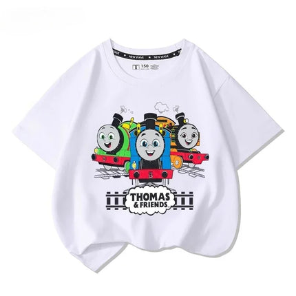 Thomas the Tank Engine short-sleeved t-shirt, new children's cartoon tops, boys' and girls' summer fashion, 100% cotton comfortable t-shirt.