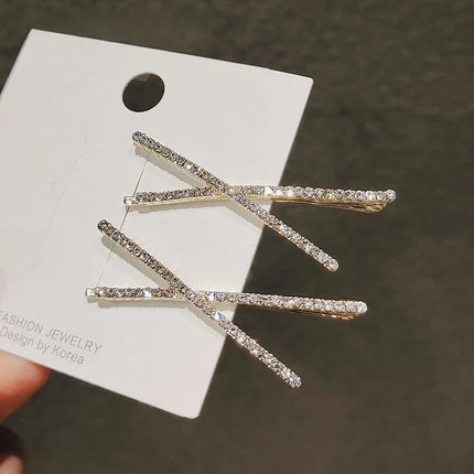 2pcs Cross Crystal Hairpins Rhinestone X Hair Clips Barrettes Simple Side Clip Bridal Headwear Girl Fashion Hair Accessories New