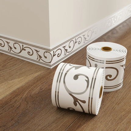 1Roll 10cmx5m Rolled Self-Stick Baseboard Trim-Anti-Collision Wall Waistband Sticker for Living Room Bedroom Home Decor ﻿