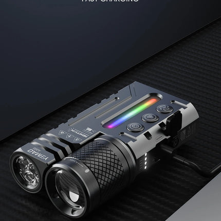 Rechargeable EDC Flashlight, 3500LM Dual-Core LED with Fixed & Zoomable Beams, RGB Ambient Light, Magnetic Base, USB-C Charging