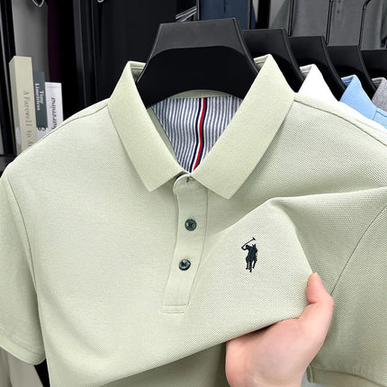 100% pure cotton short-sleeved men's polo shirt, summer fashion, high-end brand, pony embroidery, golf top, casual business T-shirt