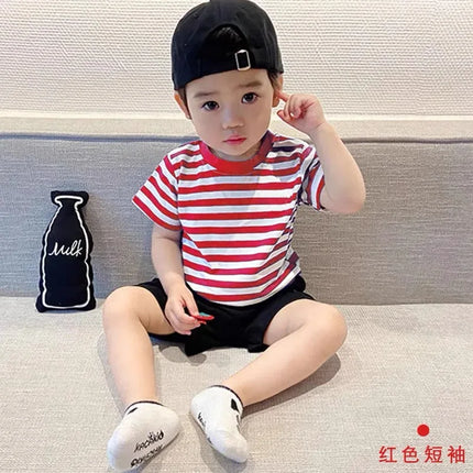 100% Cotton Fashion Baby Tshirt Summer Children's Boys Short-sleeved Stripe T-shirt Kids Boy Girl Top Clothes