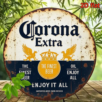 Retro Wooden Round 2D Corona Extra Aluminum Plaque - Decorative Beer Sign for Bars Restaurants And Cafes Hanging Artwork