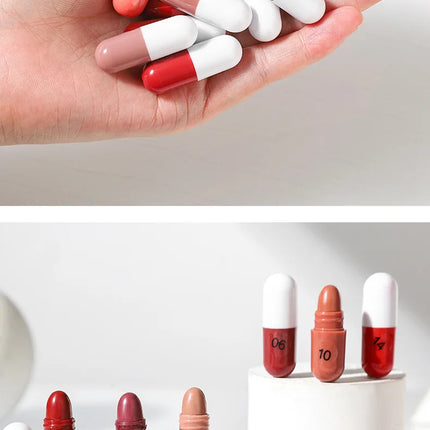Capsule Lipstick Set 18 Colors Long Lasting Waterproof Glitter Sparkling Shimmer Lip Gloss Moisturizing Glossy Non-stick Cup