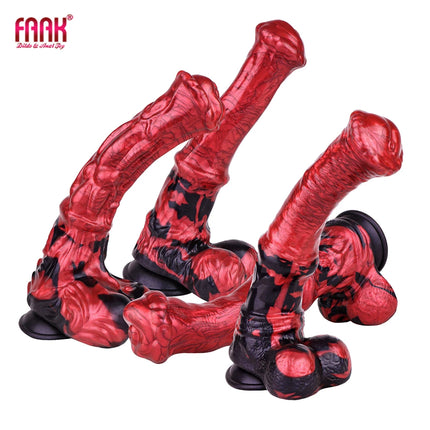 FAAK Colorful Silicone Ribbed Fantasy Horse Knot Dildo with Suction Cup Anal Sex Toys Soft Girthy Huge Fake Penis for Women