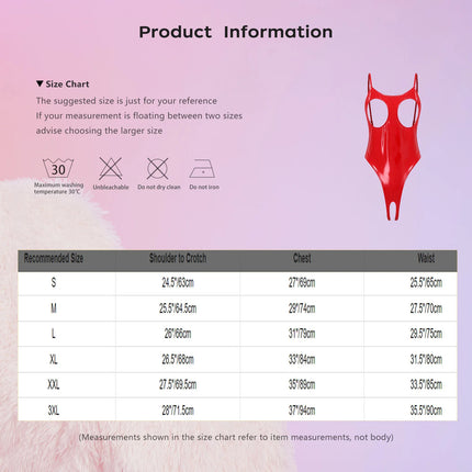 Womens Sexy PU Leather One Piece Lingerie Bodysuit Wet Look Hollow Out Open Cup Crotchless High Cut Leotard Catsuit Nightwear