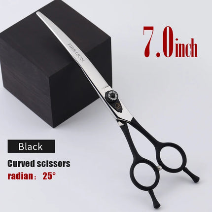 FIRELION 7.0/7.5 Inch 440c Steel Professional Dog Cutting Thinning Curved Scissors Animals Pet Grooming Scissors for Dogs