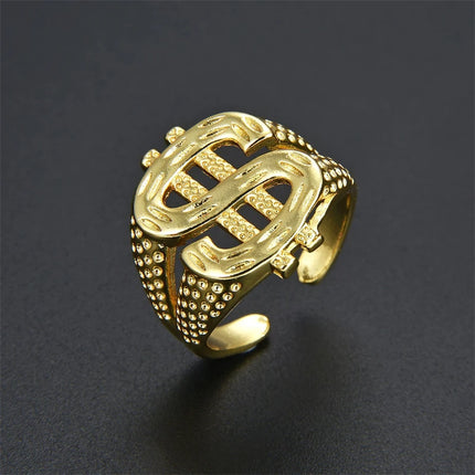 Exaggerated Dollar Sign Ring for Men and Women Fashion Jewelry Gift Hip Hop Rock Currency Ring Adjustable in Size