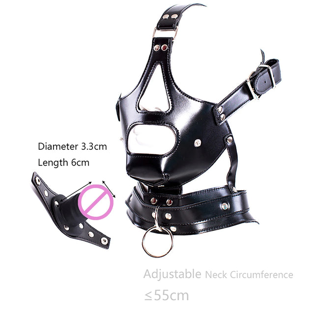 LILUPLAY Bondage Restraint Open Mouth Eye Mask Sex Mask Fetish Sexual Toys Flirting Sex Toys For Couples Black Leather Hood