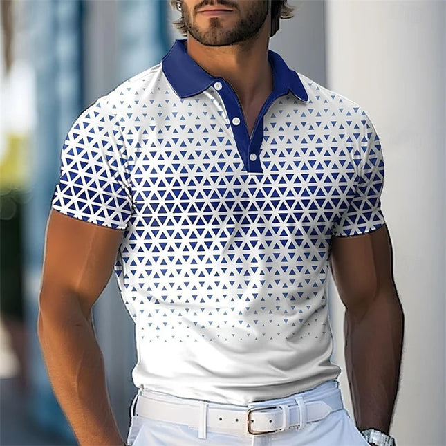 New Circuit Board Pattern Men's Short-Sleeved Polo Shirt 3D Color Block Printing Summer Short-Sleeved Lapel Top