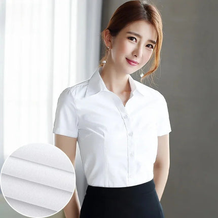 White Women's Shirt Short Sleeve Spring Summer New Work Uniform Formal Long Sleeve Black Blue Professional Clothing Female Blouse