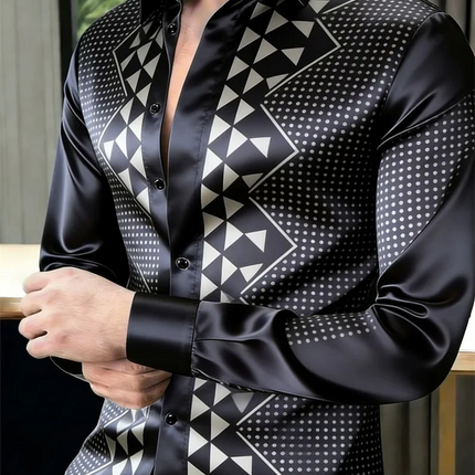 New Colorful Fluid Art Printed Men's Long Sleeve Shirt Trendy Brand Personalized Casual Slimming Shirt