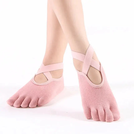 Women Breathable Yoga Socks Five Toe Silicone Non-Slip Bandage Pilates Socks Ladies Ballet Dance Fitness Workout Cotton Socks