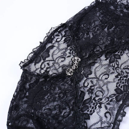Women's Hollow Out Crop Tops Chic Gothic Lace Smock Tops False Collar Ladies Flare Sleeves Cover-Ups for Dating Party