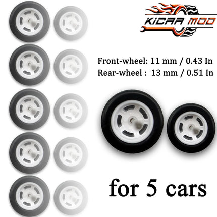 1/64 Front Small and Rear Big Wheels with Detachable Rubber Tires Circular Spoke Refitting Parts for Hotwheels Model Cars 5 Cars