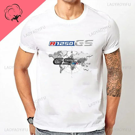 Motorcycle O-Neck Printed T-Shirt Short Sleeve Cotton Tee Case for R1200GS R1250 GS Adventure TShirt Overlander Ride Travel Tops