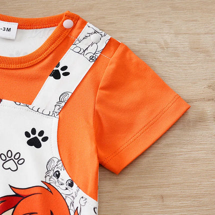 2025 Newborn 0-18Months Boys and Girls Baby Short-Sleeve Romper Cute Lion Print with Faux Two-Piece Design baby clothes Summer
