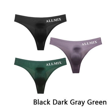 3 PCS Sexy Transparent Underwear Men Thongs Sports Fitness Letter Thin Hip Panties G-Strings Ice Silk Low Waist Seamless Thongs