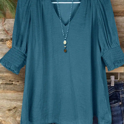 Plus Size Bohemian Style Vacation Short-Sleeved Linen Blend Shirt Top for Women