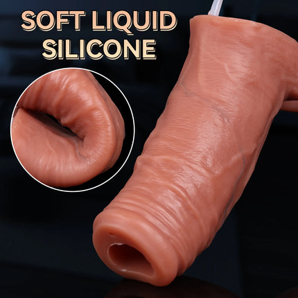 Realistic Squirting Penis Sleeve with Soft Cock Ring Reusable Dildo Enlargement Comdom Ejaculation Water Spray Sex Toys for Men