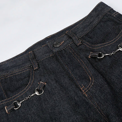 High Street Primary Colors Denim Metal Buckle Jeans Men Women Streetwear Loose Casual Retro Jeans Pants Trousers