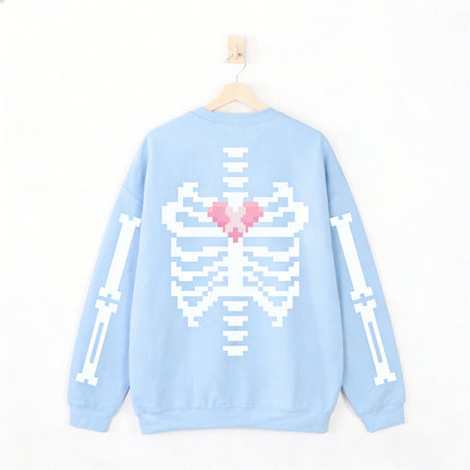 Pixel Skeleton Sweatshirt, fashion Ribcage Unisex Sweater Yami Kawaii Fashion Broken Heart Crewneck Cute Harajuku Aesthetic tops