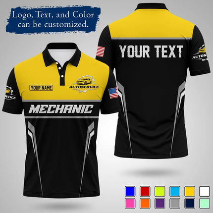 Mens Customizable Mechanic Work Polo Shirts Personalized Text And Logo Short Sleeve Tops 2026 Summer Breathable Sports POLO Tops