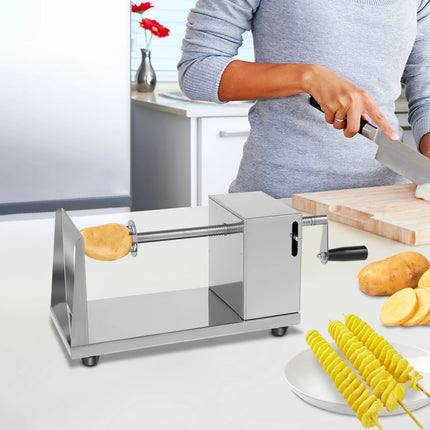 Stainless Steel Manual Potato Cutter for Home Restaurant Snack Bar, Tabletop Spiral Potato Slicer with 4 Blades & Non-slip Feet for Making Tornado Potatoes