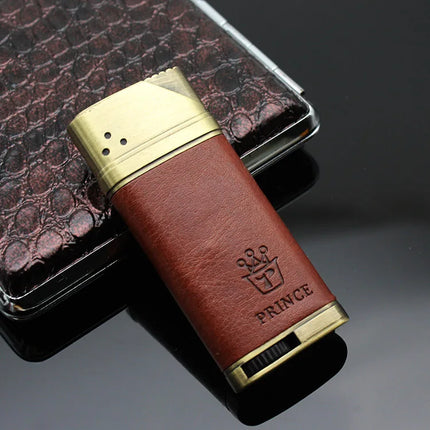Refillable Butane Gas Lighter with Leather Cover Metal Windproof Turbo Torch Lighters Outdoor Portable Cigar Lighter Men's Gifts