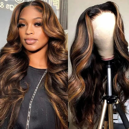 13x6 Lace Frontal Human Hair Wigs 1B/30 Highlight Ombre Black Brown Colored Preplucked 30Inch Body Wave Lace Front Wig For Women