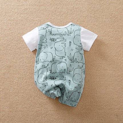 0-18 Baby Jumpsuit Cartoon Shoulder Strap Elephant Cotton Comfortable And Soft Boy And Girl Summer Short Sleeved Newborn Clothes