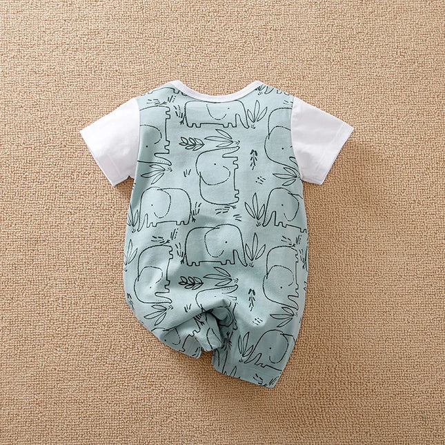 0-18 Baby Jumpsuit Cartoon Shoulder Strap Elephant Cotton Comfortable And Soft Boy And Girl Summer Short Sleeved Newborn Clothes