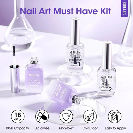 GELLEN Nail Polish Set 18ml 4PCS Kit Base Coat Top Gel Cuticle Softener Oil Salon Quality Manicure Pedicure Valentines Gift