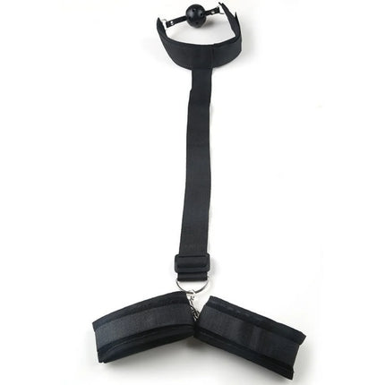 Adjustable Wrist Handcuffs Adult Bondage Gear Set Back Side Muzzle Mouth Restraint for Female Couples BDSM Parties